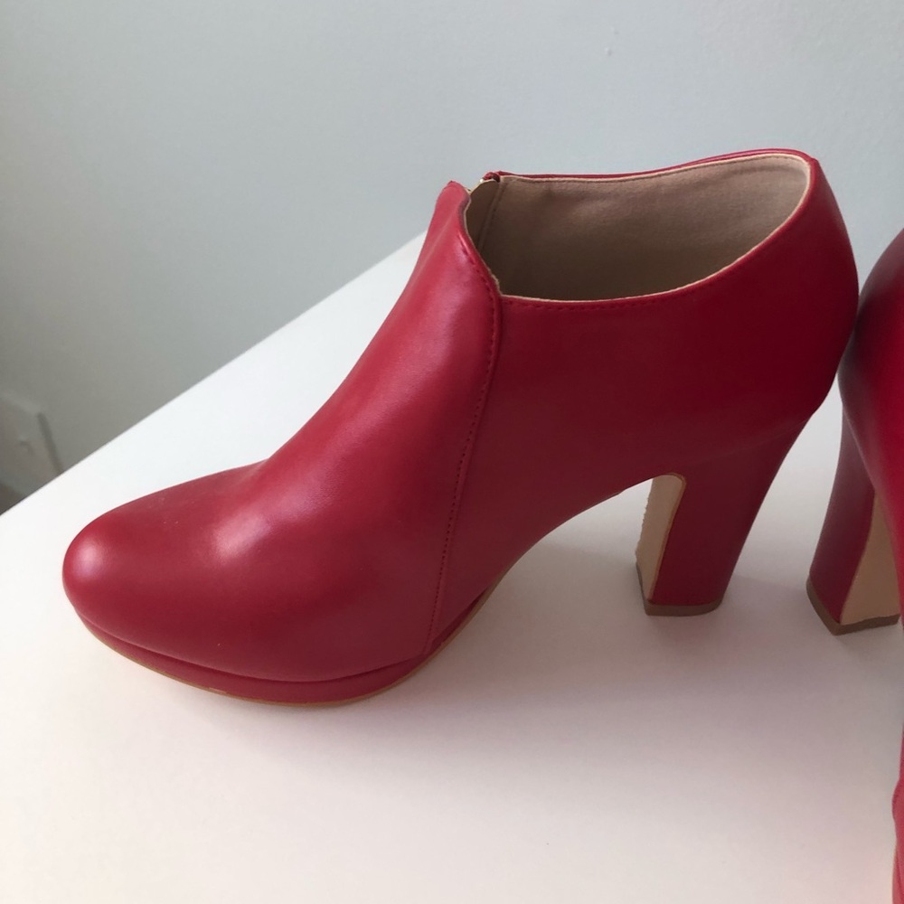Allegra K Red Heeled Ankle Boots - Picture 4 of 10